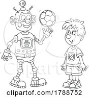 Cartoon Black And White Robot And Boy Playing