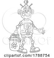 Cartoon Black And White Robot Carrying A Bucket