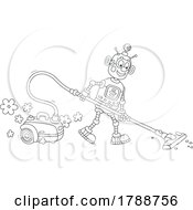Poster, Art Print Of Cartoon Black And White Robot Vacuuming