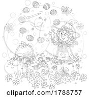 Poster, Art Print Of Cartoon Black And White Witch Girl With A Happy Easter Greeting