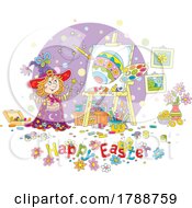 Poster, Art Print Of Cartoon Witch Girl With A Happy Easter Greeting
