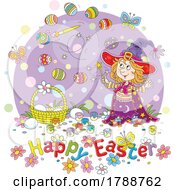 Poster, Art Print Of Cartoon Witch Girl With A Happy Easter Greeting