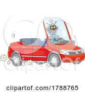 Cartoon Robot Driving A Convertible Car
