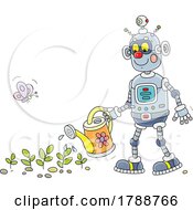 Poster, Art Print Of Cartoon Robot Watering A Garden