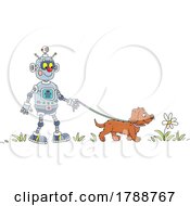 Cartoon Robot Walking A Dog