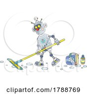 Cartoon Robot Mopping