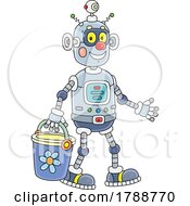 Poster, Art Print Of Cartoon Robot Carrying A Bucket