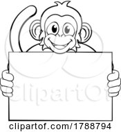 Monkey Cartoon Character Animal Holding Sign