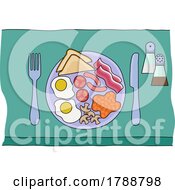 Poster, Art Print Of Fried Breakfast Food Knife Fork Plate Illustration