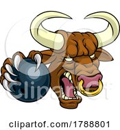 Poster, Art Print Of Bull Minotaur Longhorn Cow Bowling Mascot Cartoon