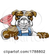 Bulldog Plumber Cartoon Mascot Holding Plunger