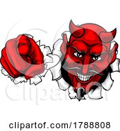 Poster, Art Print Of Devil Satan Mascot Cartoon Character Pointing