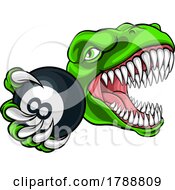 Poster, Art Print Of Dinosaur Angry Pool Ball Billiards Mascot Cartoon