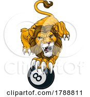 Poster, Art Print Of Lion Angry Pool 8 Ball Billiards Mascot Cartoon