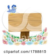 Poster, Art Print Of Bluebird Bird Cartoon Wooden Background Sign