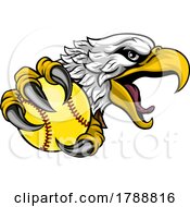 Poster, Art Print Of Eagle Hawk Softball Ball Cartoon Sport Team Mascot
