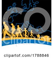 Poster, Art Print Of Silhouetted Refugees From Ukraine With Map And Flag