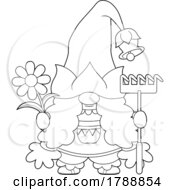 Poster, Art Print Of Cartoon Black And White Female Gnome Holding A Rake And Flower