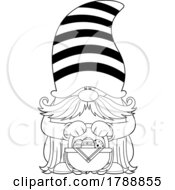 Cartoon Black And White Gnome Holding A Basket Of Easter Eggs