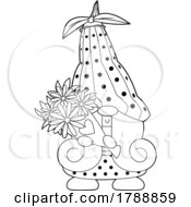 Cartoon Black And White Gnome Holding Flowers