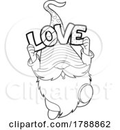 Cartoon Black And White Valentines Day Gnome Holding The Word Love