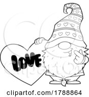 Cartoon Black And White Valentines Day Gnome Holding A Love Heart
