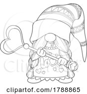 Cartoon Black And White Female Valentines Day Gnome Holding A Wand