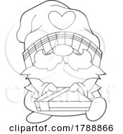 Cartoon Black And White Valentines Day Gnome Holding A Gift