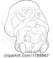 Cartoon Black And White Gnome Holding A Heart And Wearing A Love Hat