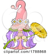 Poster, Art Print Of Cartoon Female Gnome Holding A Big Daisy