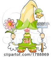 Cartoon Female Gnome Holding A Rake And Flower