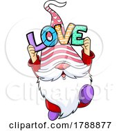 Cartoon Valentines Day Gnome Holding The Word Love
