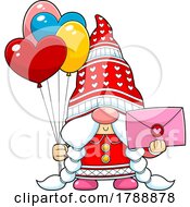 Cartoon Female Valentines Day Gnome Holding A Card And Balloons