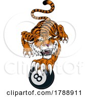 Poster, Art Print Of Tiger Angry Pool 8 Ball Billiards Mascot Cartoon