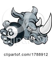 Poster, Art Print Of Rhino Angry Pool 8 Ball Billiards Mascot Cartoon
