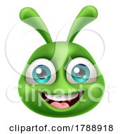 Poster, Art Print Of Green Alien Cute Emoticon Martian Face Cartoon