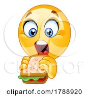 Poster, Art Print Of Emoticon Smiley Face Emoji Eating A Sandwich
