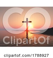 Poster, Art Print Of 3d Good Friday Background With Cross Against A Sunset Sky