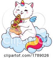 Unicorn Cat Eating Pizza On A Cloud
