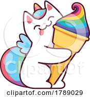 Poster, Art Print Of Unicorn Cat Licking An Ice Cream Cone