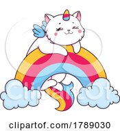 Unicorn Cat Playing On A Rainbow