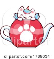 Poster, Art Print Of Unicorn Cat Playing In A Tea Pot