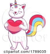 Poster, Art Print Of Unicorn Cat Holding A Heart