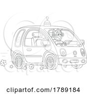 Cartoon Black And White Robot Driving A Car