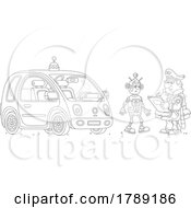 Poster, Art Print Of Cartoon Black And White Robot Getting A Driving Ticket