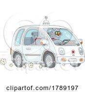 Poster, Art Print Of Cartoon Robot Driving A Car