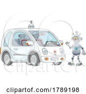 Poster, Art Print Of Cartoon Robot Waving By A Car