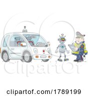 Cartoon Robot Getting A Driving Ticket