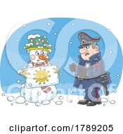 Poster, Art Print Of Cartoon Snowman Talking To A Police Man