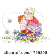 Poster, Art Print Of Cartoon Granny Hugging Her Grandson